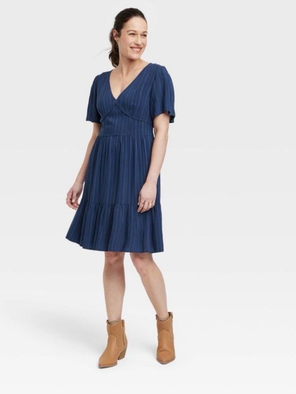 NWT Knox Rose Navy V-Neck Tiered Dress
